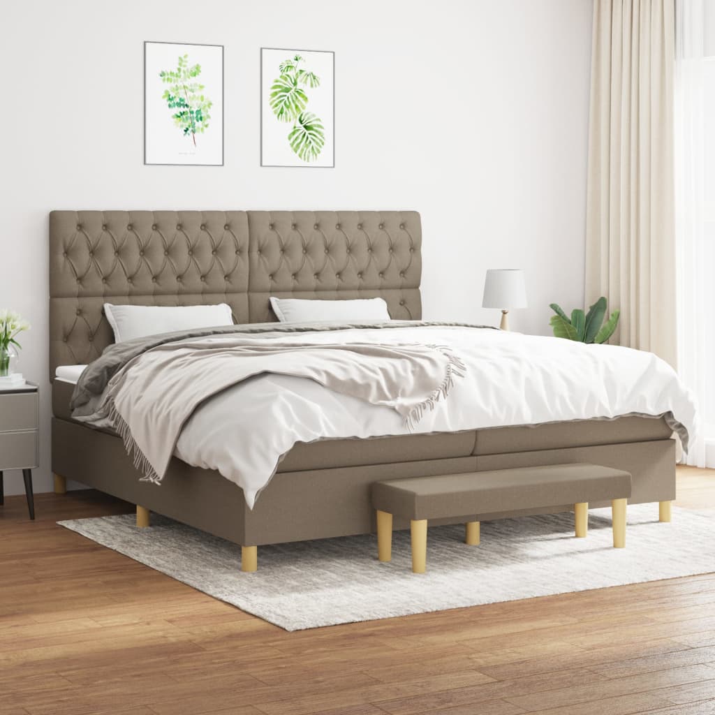 vidaXL Κρεβάτι Boxspring με Στρώμα Taupe 200x200 εκ. Υφασμάτινο