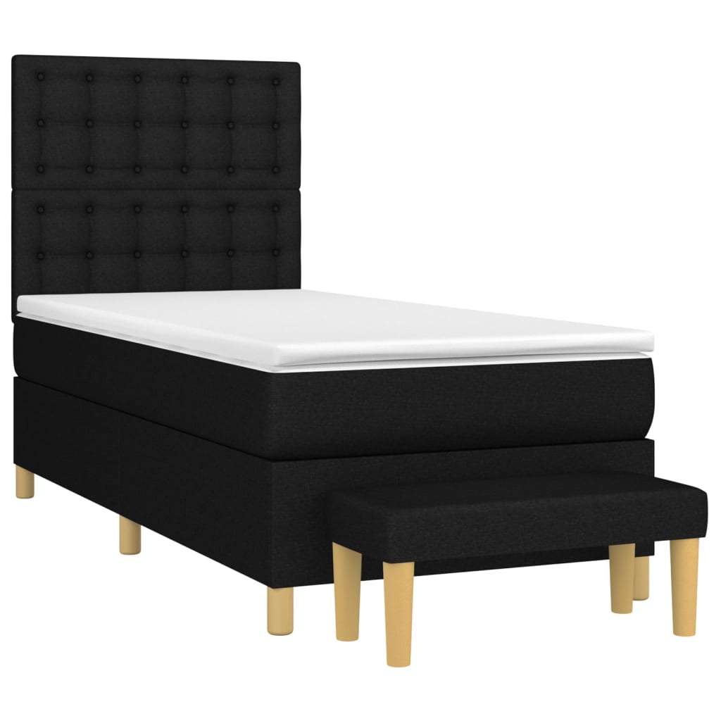 vidaXL Κρεβάτι Boxspring με Στρώμα Μαύρο 90x190 εκ.Υφασμάτινο