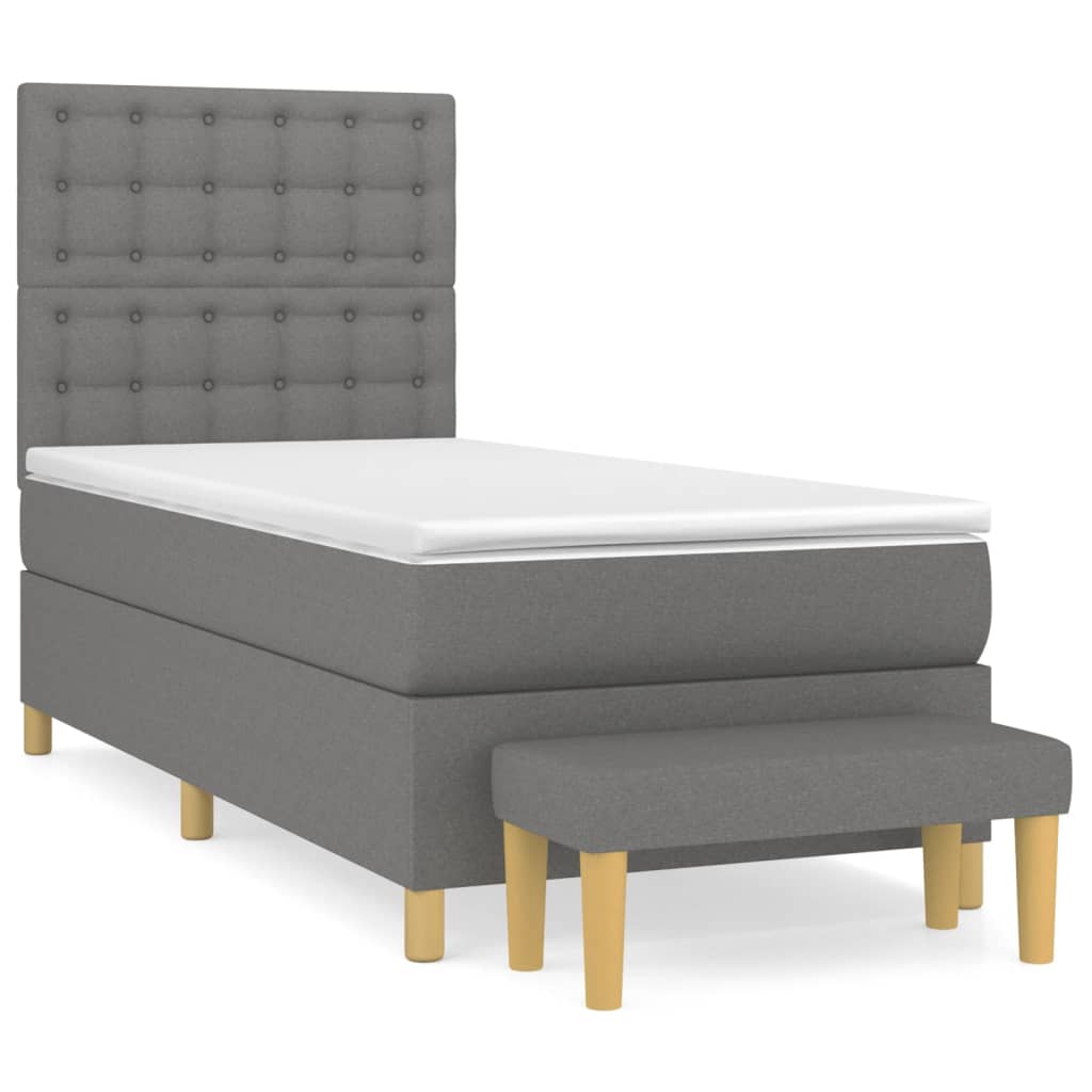 vidaXL Κρεβάτι Boxspring με Στρώμα Σκούρο Γκρι 90x200 εκ. Υφασμάτινο