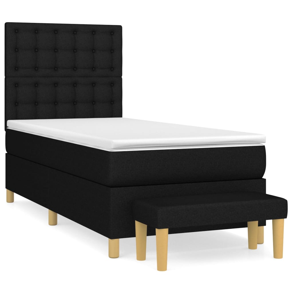 vidaXL Κρεβάτι Boxspring με Στρώμα Μαύρο 90x200 εκ. Υφασμάτινο