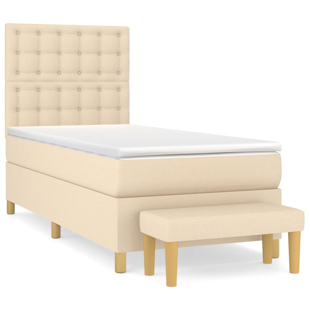 vidaXL Κρεβάτι Boxspring με Στρώμα Κρεμ 90x200 εκ.Υφασμάτινο