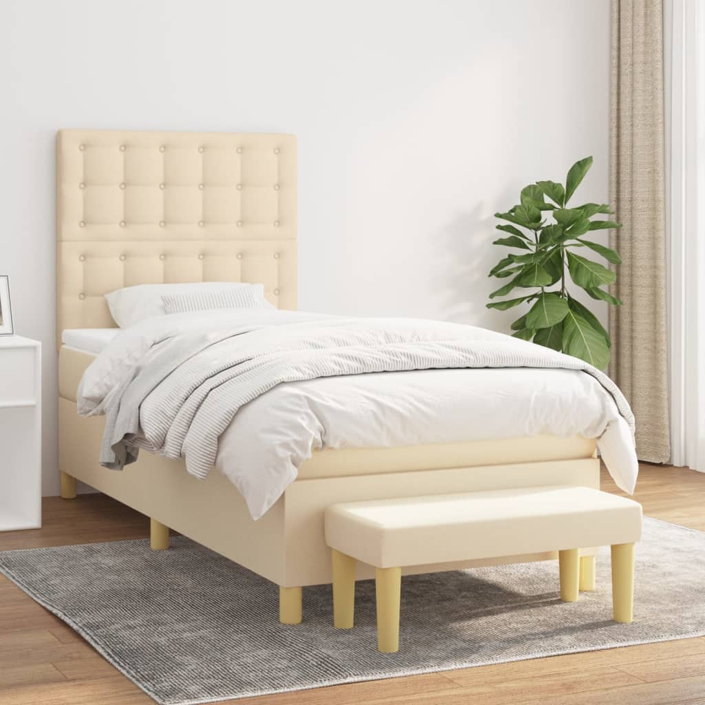 vidaXL Κρεβάτι Boxspring με Στρώμα Κρεμ 90x200 εκ.Υφασμάτινο
