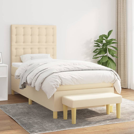 vidaXL Κρεβάτι Boxspring με Στρώμα Κρεμ 100 x 200 εκ. Υφασμάτινο