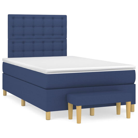 vidaXL Κρεβάτι Boxspring με Στρώμα Μπλε 120x200 εκ. Υφασμάτινο