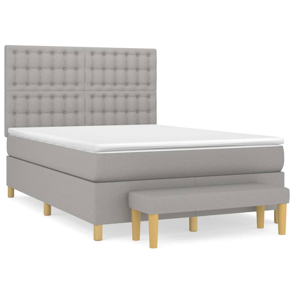 vidaXL Κρεβάτι Boxspring με Στρώμα Ανοιχτό Γκρι 140x190 εκ. Υφασμάτινο