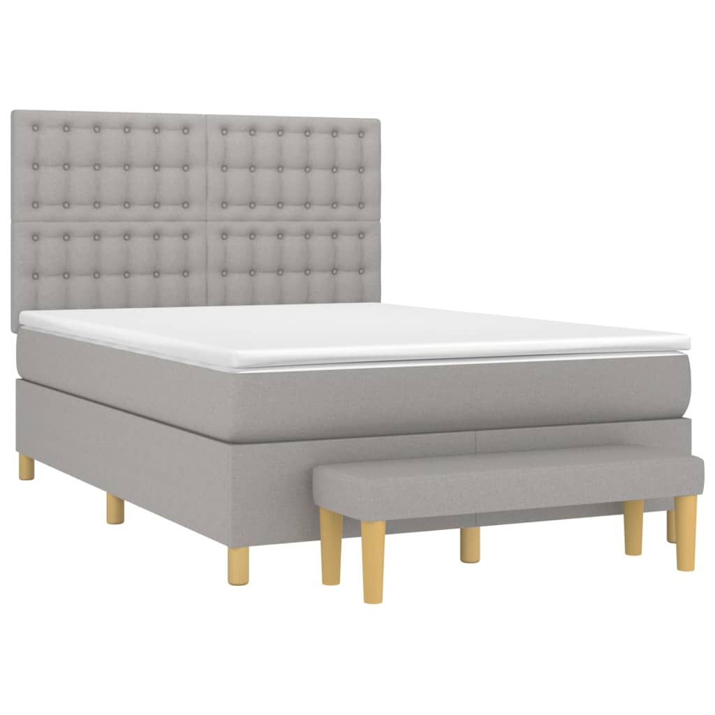 vidaXL Κρεβάτι Boxspring με Στρώμα Ανοιχτό Γκρι 140x190 εκ. Υφασμάτινο