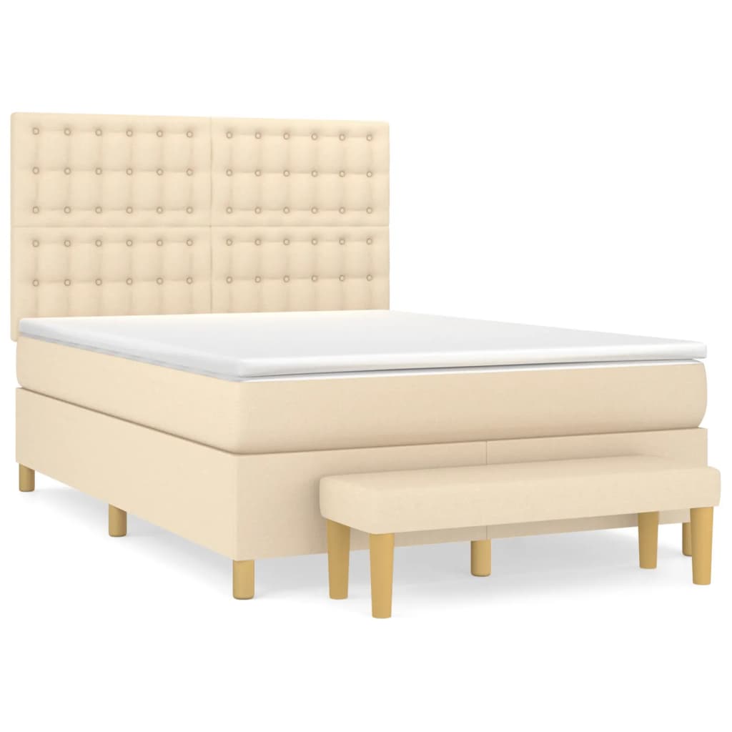 vidaXL Κρεβάτι Boxspring με Στρώμα Κρεμ 140x190 εκ. Υφασμάτινο