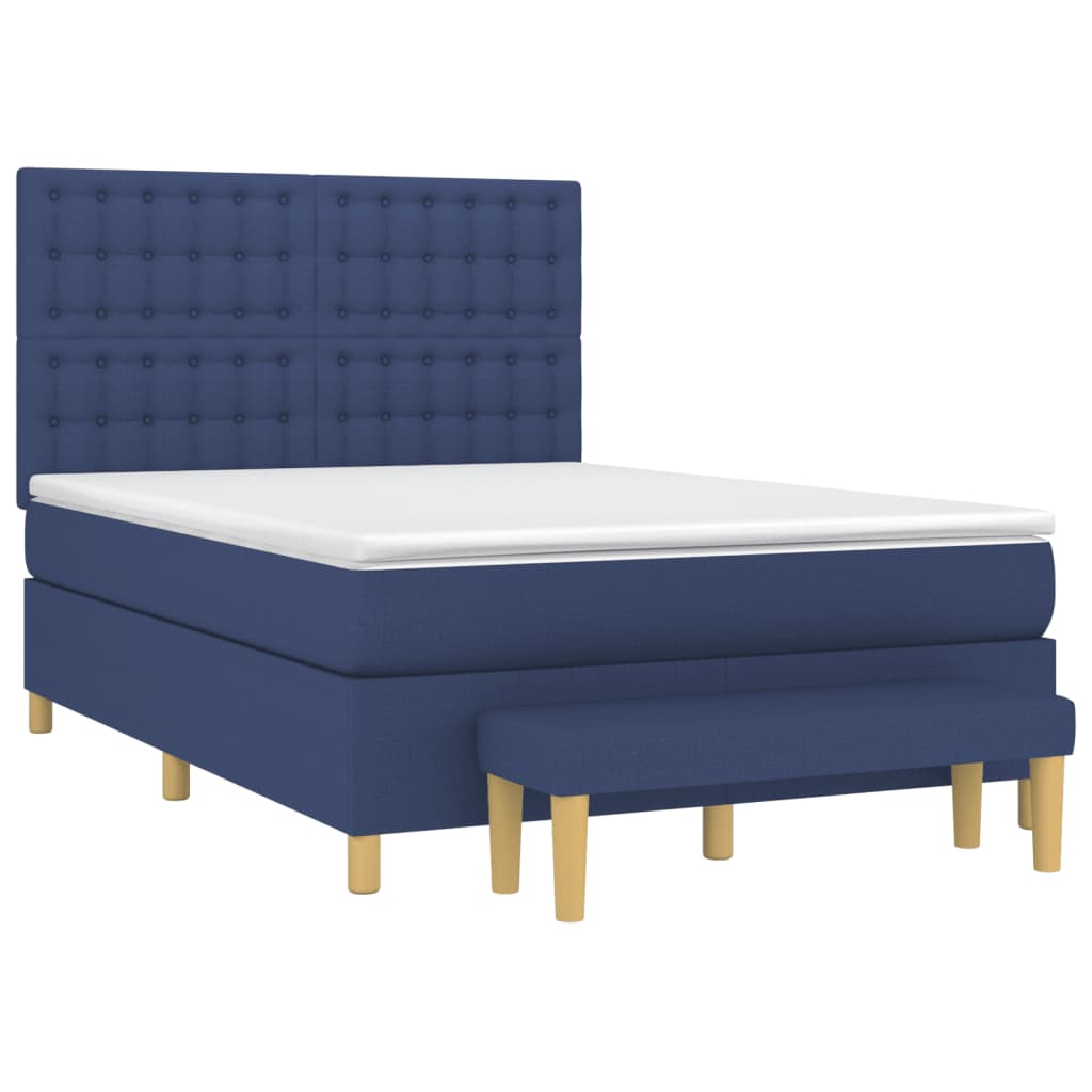 vidaXL Κρεβάτι Boxspring με Στρώμα Μπλε 140x190 εκ. Υφασμάτινο
