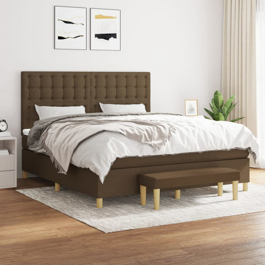 vidaXL Κρεβάτι Boxspring με Στρώμα Σκούρο Καφέ 180x200 εκ Υφασμάτινο
