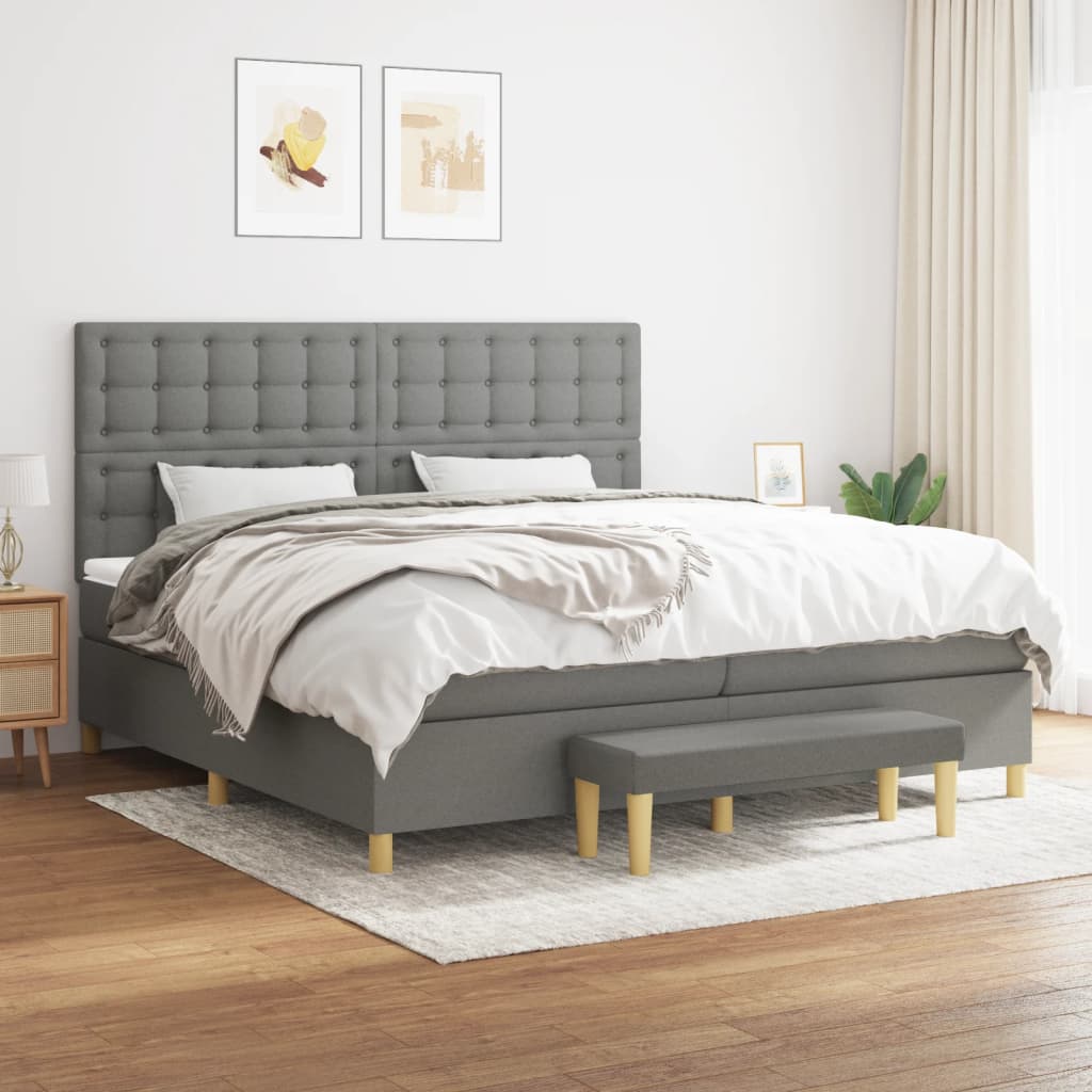 vidaXL Κρεβάτι Boxspring με Στρώμα Σκούρο Γκρι 200x200 εκ. Υφασμάτινο