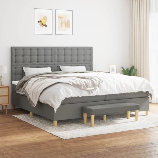 vidaXL Κρεβάτι Boxspring με Στρώμα Σκούρο Γκρι 200x200 εκ. Υφασμάτινο
