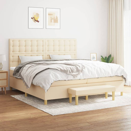 vidaXL Κρεβάτι Boxspring με Στρώμα Κρεμ 200x200 εκ. Υφασμάτινο