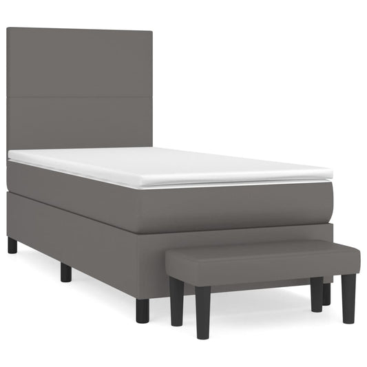 vidaXL Κρεβάτι Boxspring με Στρώμα Γκρι 90x190 εκ. από Συνθετικό Δέρμα