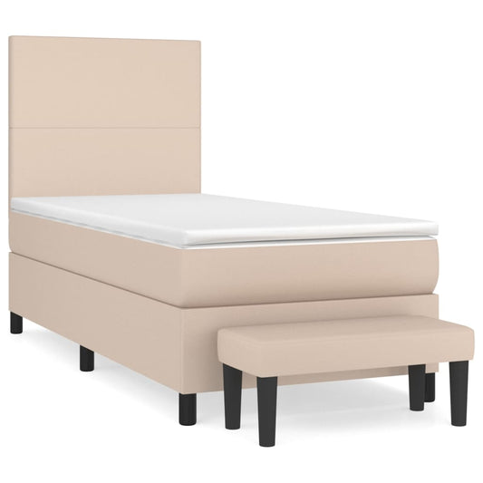 vidaXL Κρεβάτι Boxspring με Στρώμα Καπουτσίνο 90x190εκ.από Συνθ. Δέρμα