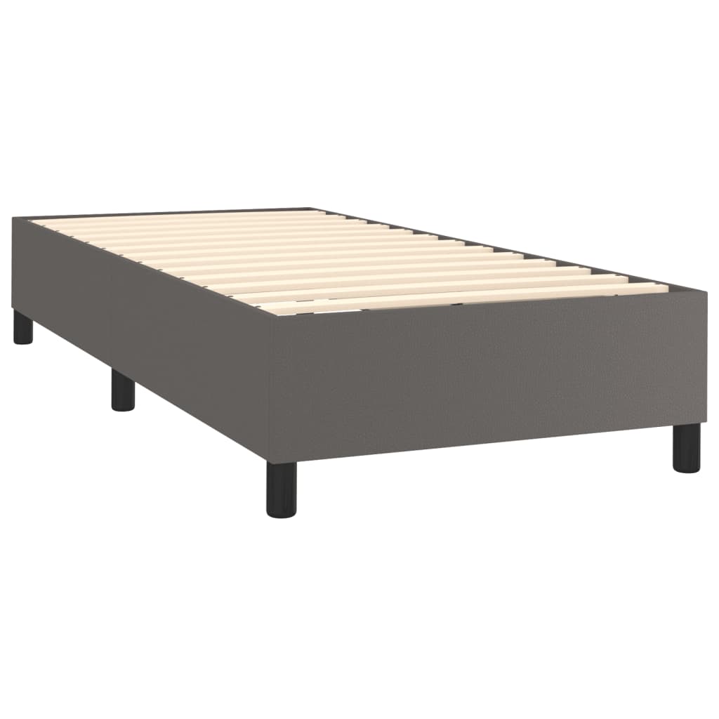 vidaXL Κρεβάτι Boxspring με Στρώμα Γκρι 90x200 εκ. από Συνθετικό Δέρμα