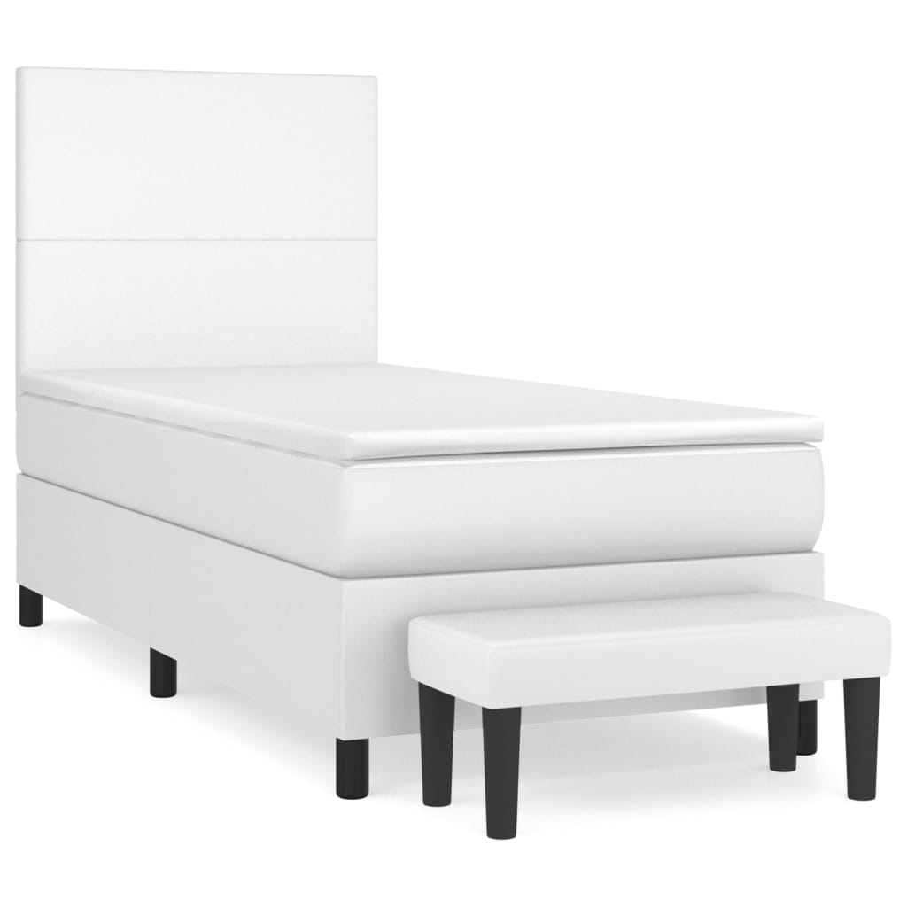 vidaXL Κρεβάτι Boxspring με Στρώμα Λευκό 100x200εκ.από Συνθετικό Δέρμα