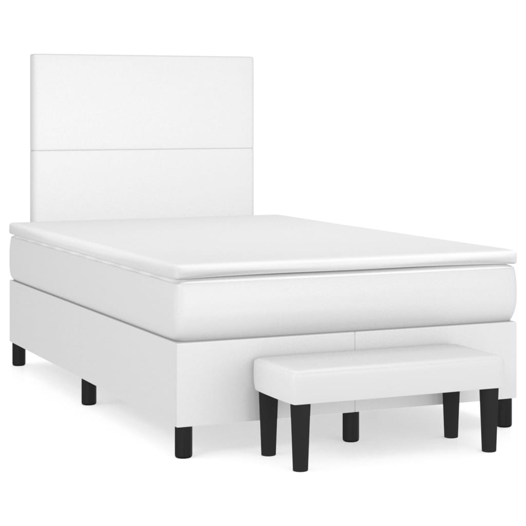 vidaXL Κρεβάτι Boxspring με Στρώμα Λευκό 120x200εκ.από Συνθετικό Δέρμα