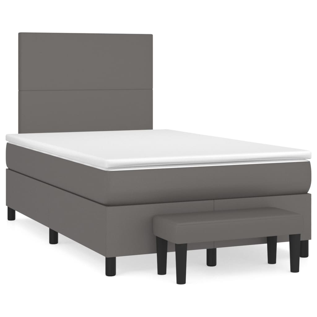vidaXL Κρεβάτι Boxspring με Στρώμα Γκρι 120x200εκ. από Συνθετικό Δέρμα