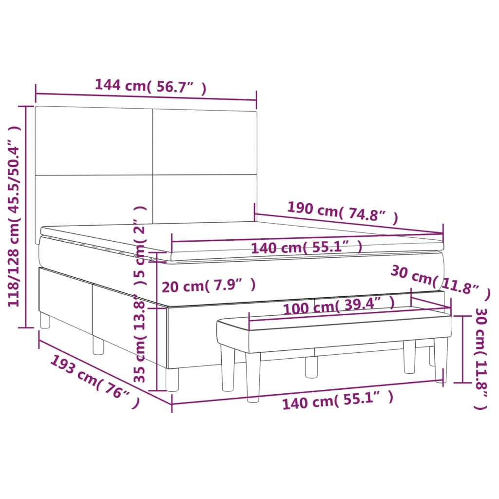 vidaXL Κρεβάτι Boxspring με Στρώμα Γκρι 140x190εκ. από Συνθετικό Δέρμα