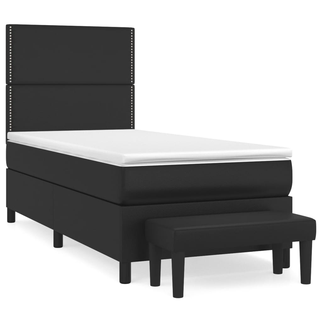 vidaXL Κρεβάτι Boxspring με Στρώμα Μαύρο 100x200εκ.από Συνθετικό Δέρμα