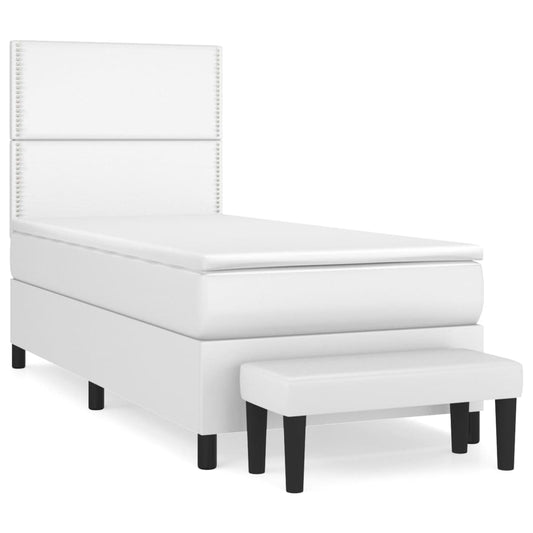 vidaXL Κρεβάτι Boxspring με Στρώμα Λευκό 100x200εκ.από Συνθετικό Δέρμα