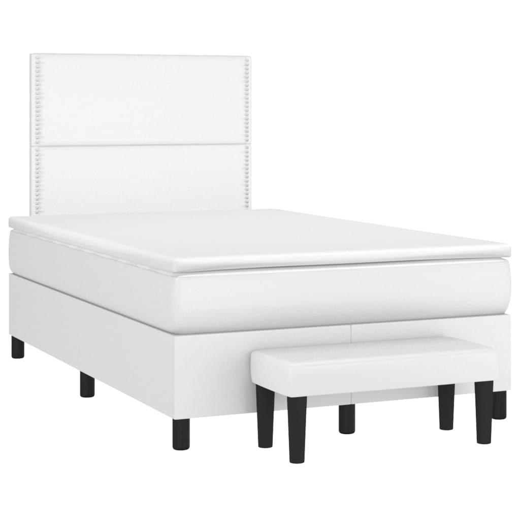 vidaXL Κρεβάτι Boxspring με Στρώμα Λευκό 120x200εκ.από Συνθετικό Δέρμα