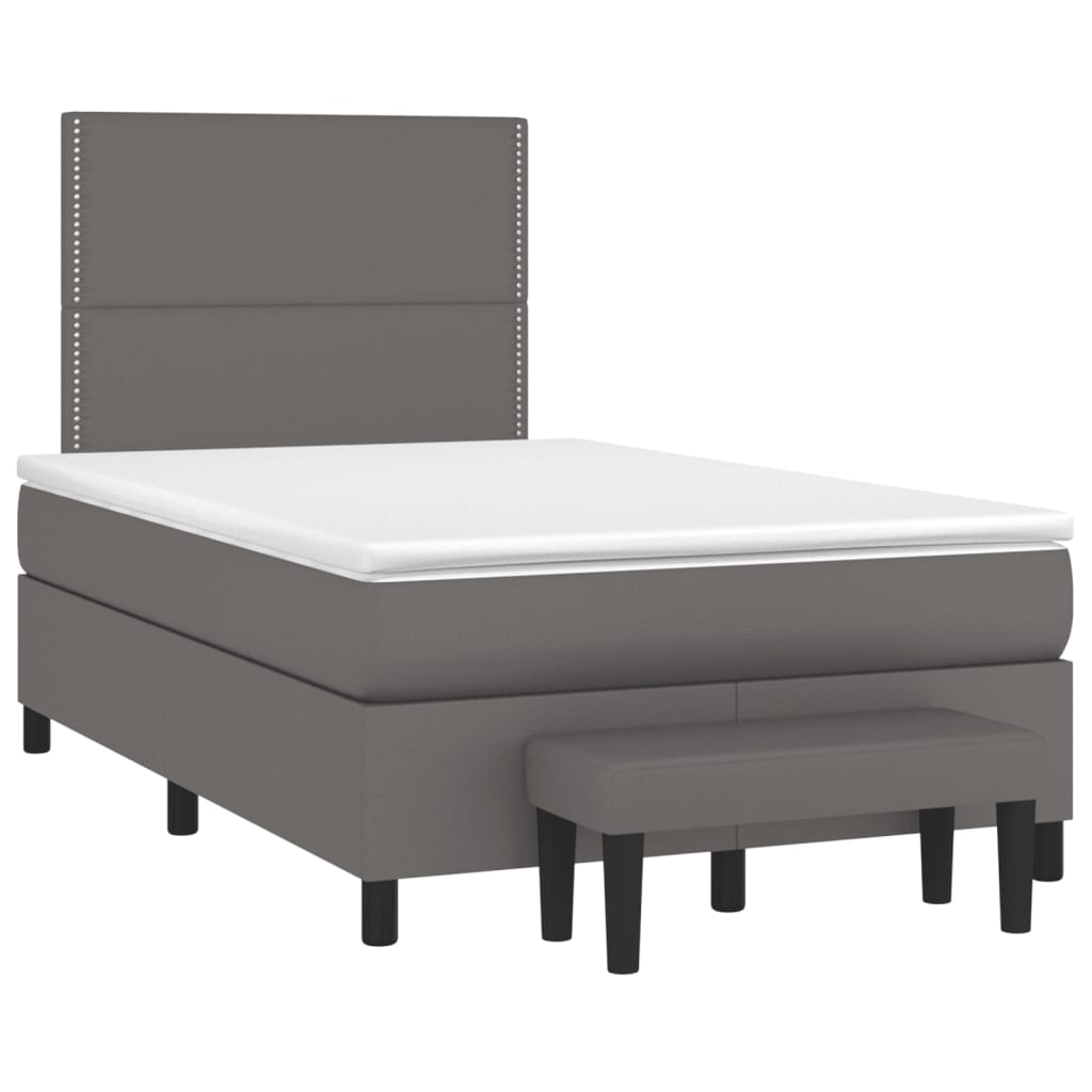 vidaXL Κρεβάτι Boxspring με Στρώμα Γκρι 120x200εκ. από Συνθετικό Δέρμα