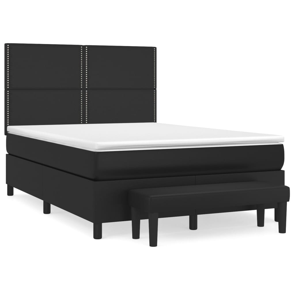 vidaXL Κρεβάτι Boxspring με Στρώμα Μαύρο 140x190εκ.από Συνθετικό Δέρμα