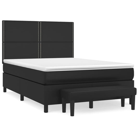 vidaXL Κρεβάτι Boxspring με Στρώμα Μαύρο 140x190εκ.από Συνθετικό Δέρμα