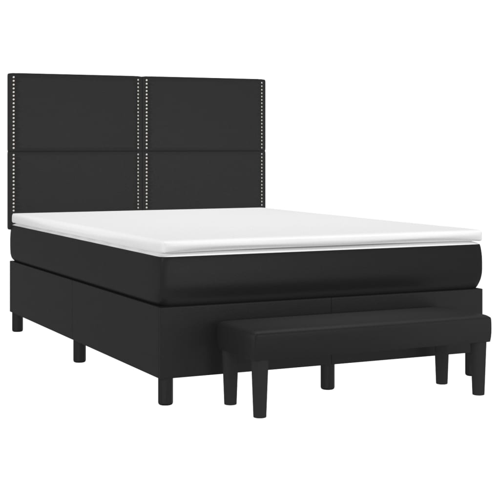 vidaXL Κρεβάτι Boxspring με Στρώμα Μαύρο 140x190εκ.από Συνθετικό Δέρμα