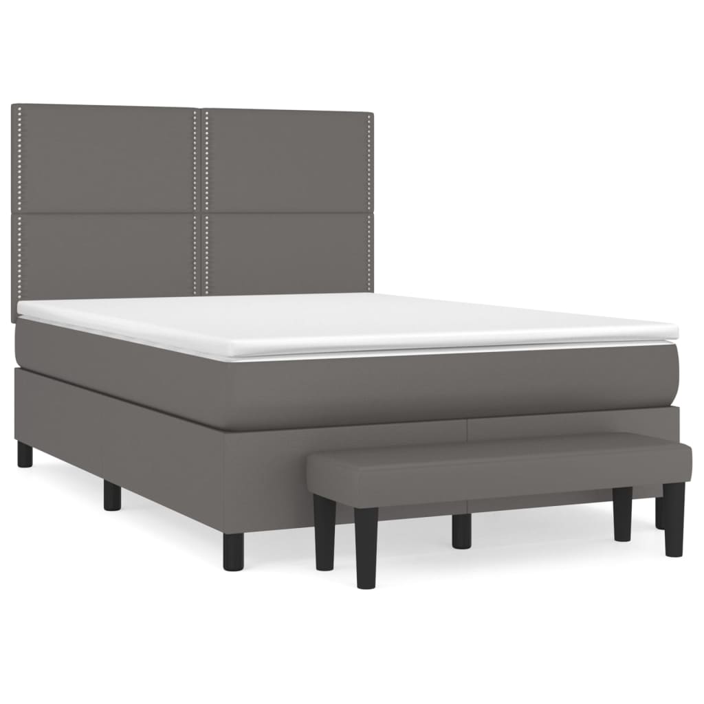 vidaXL Κρεβάτι Boxspring με Στρώμα Γκρι 140x200εκ. από Συνθετικό Δέρμα
