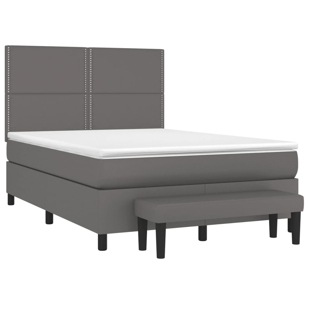 vidaXL Κρεβάτι Boxspring με Στρώμα Γκρι 140x200εκ. από Συνθετικό Δέρμα