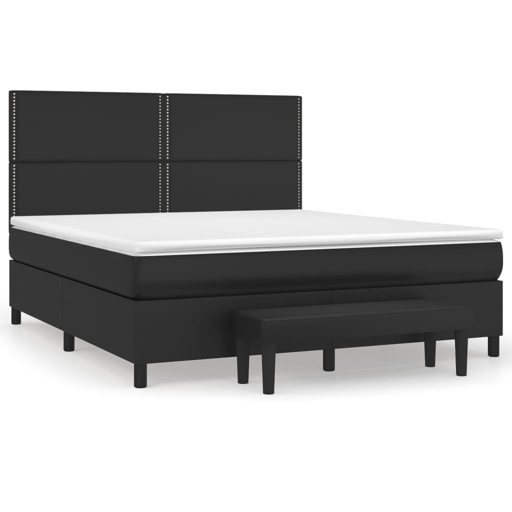 vidaXL Κρεβάτι Boxspring με Στρώμα Μαύρο 180x200εκ.από Συνθετικό Δέρμα