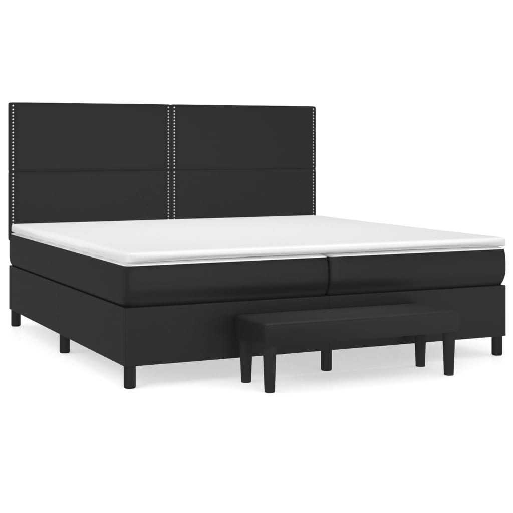 vidaXL Κρεβάτι Boxspring με Στρώμα Μαύρο 200x200 εκ. Συνθετικό Δέρμα