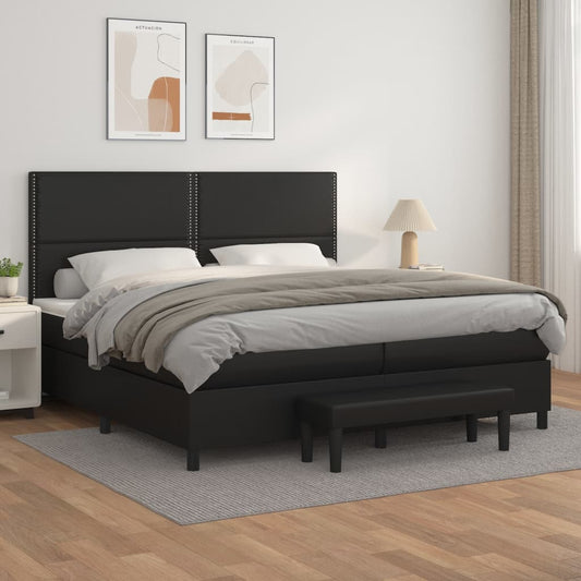 vidaXL Κρεβάτι Boxspring με Στρώμα Μαύρο 200x200 εκ. Συνθετικό Δέρμα