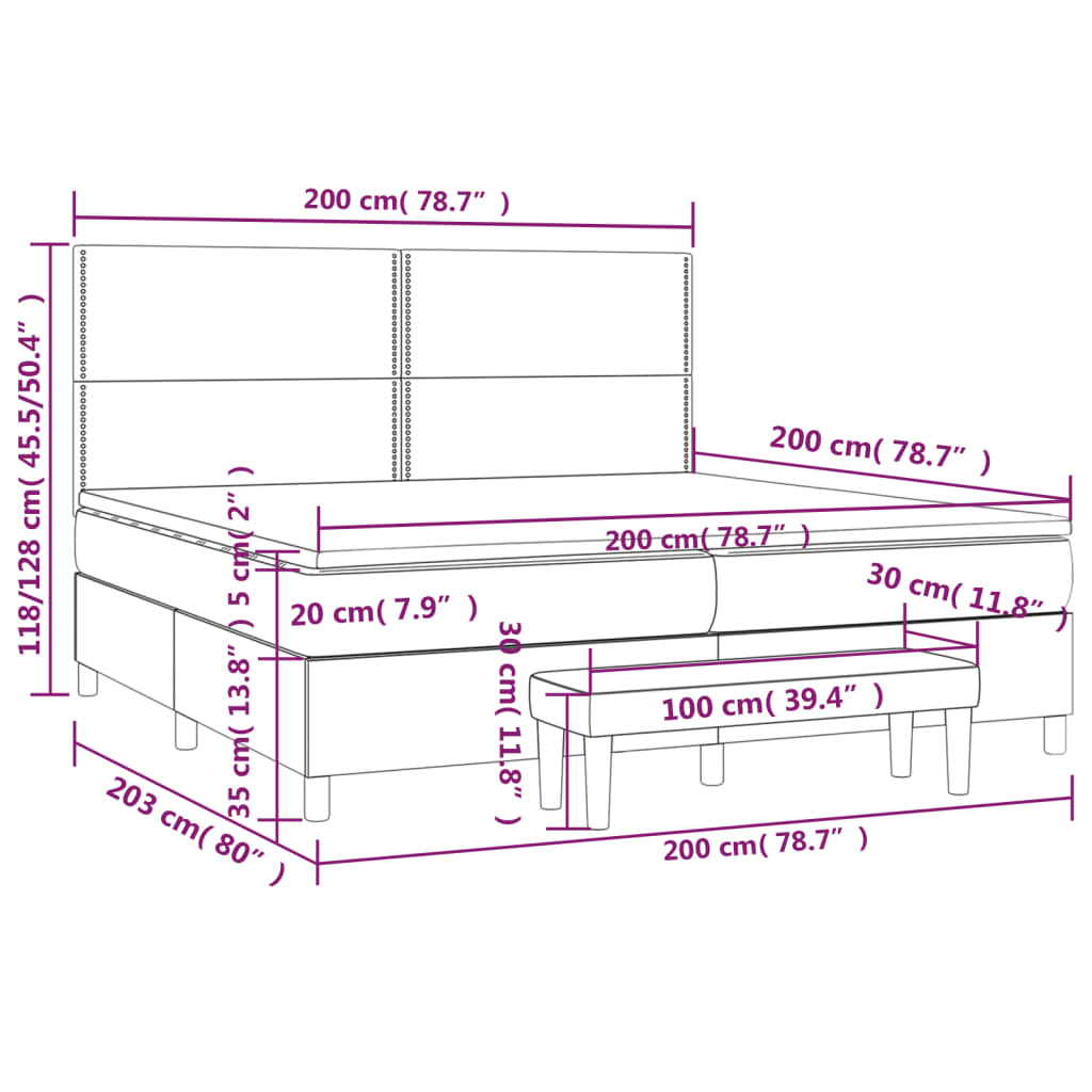 vidaXL Κρεβάτι Boxspring με Στρώμα Λευκό 200x200 εκ. Συνθετικό Δέρμα