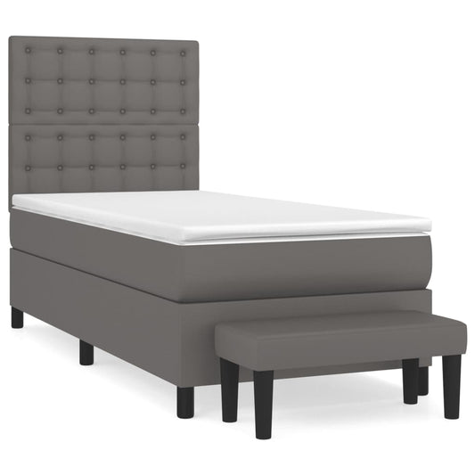 vidaXL Κρεβάτι Boxspring με Στρώμα Γκρι 80 x 200 εκ. Συνθετικό Δέρμα