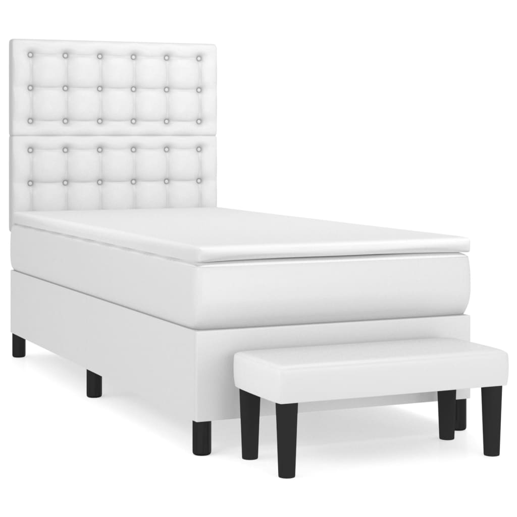 vidaXL Κρεβάτι Boxspring με Στρώμα Λευκό 90x190εκ. από Συνθετικό Δέρμα