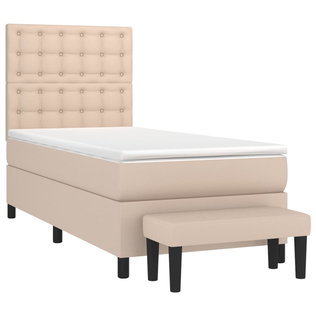 vidaXL Κρεβάτι Boxspring με Στρώμα Καπουτσίνο 90x190εκ.από Συνθ. Δέρμα