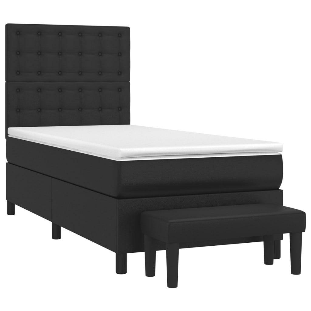vidaXL Κρεβάτι Boxspring με Στρώμα Μαύρο 90x200εκ. από Συνθετικό Δέρμα