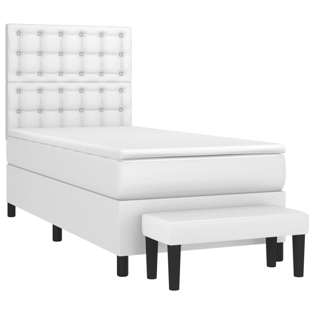 vidaXL Κρεβάτι Boxspring με Στρώμα Λευκό 90x200εκ. από Συνθετικό Δέρμα