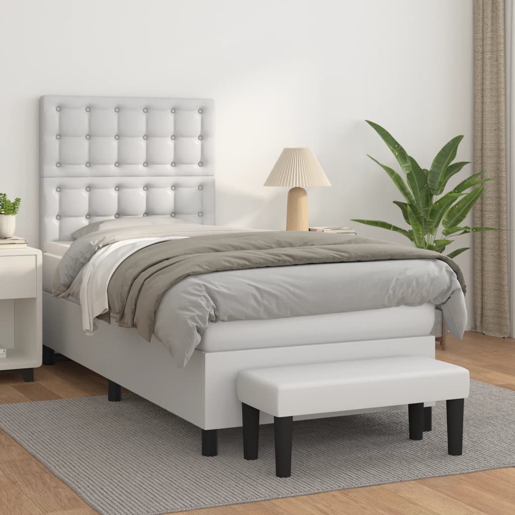 vidaXL Κρεβάτι Boxspring με Στρώμα Λευκό 90x200εκ. από Συνθετικό Δέρμα