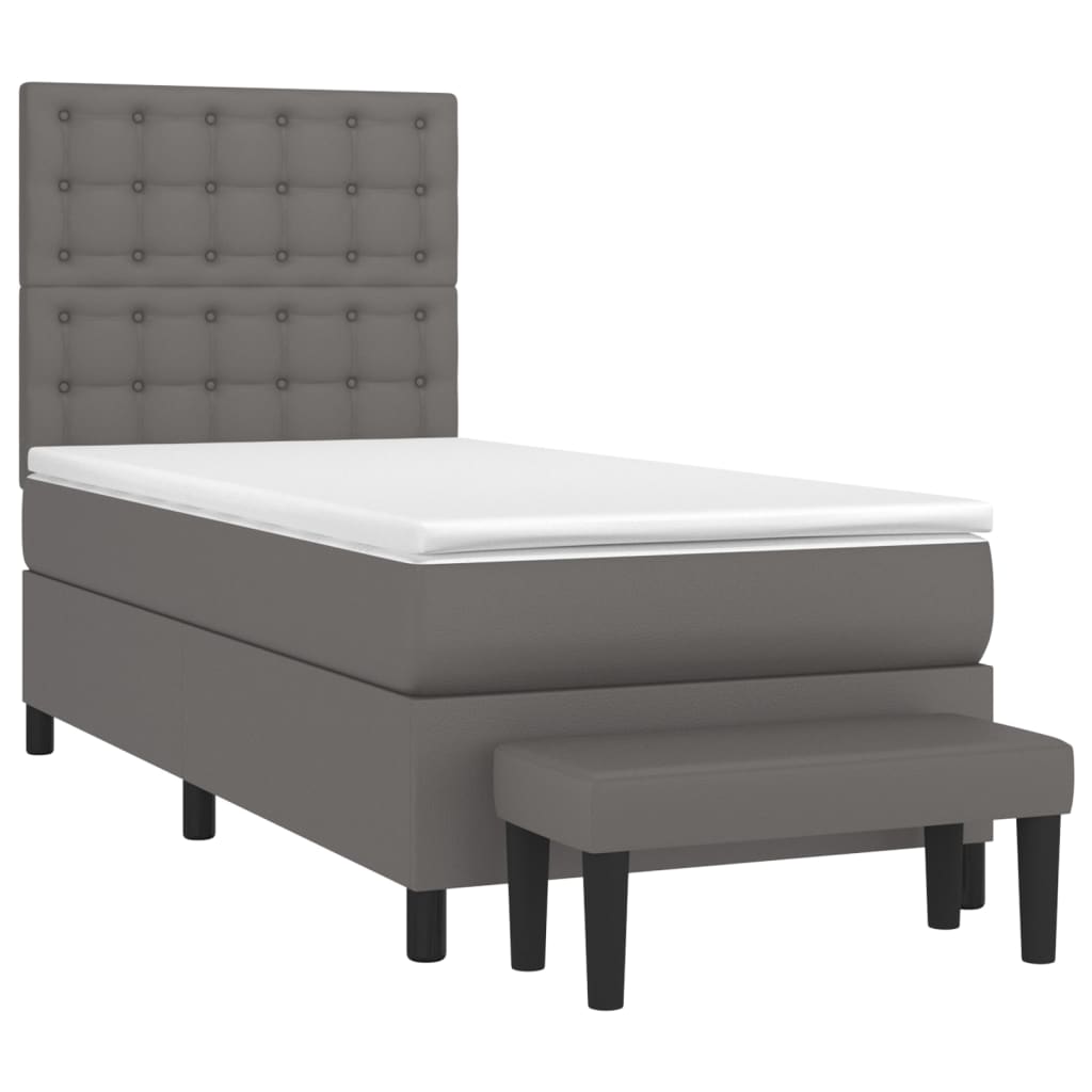 vidaXL Κρεβάτι Boxspring με Στρώμα Γκρι 90x200 εκ. από Συνθετικό Δέρμα