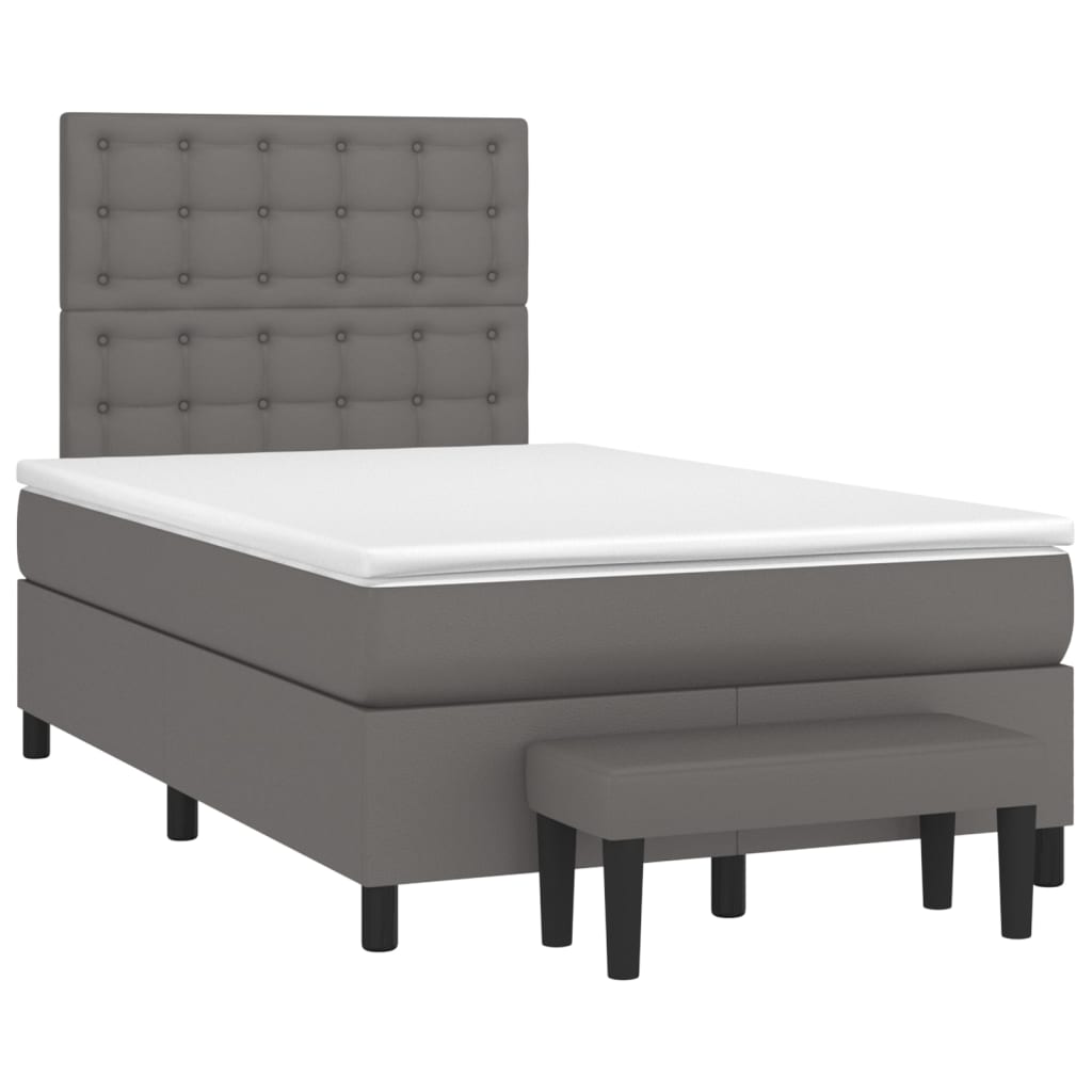 vidaXL Κρεβάτι Boxspring με Στρώμα Γκρι 120x200εκ. από Συνθετικό Δέρμα