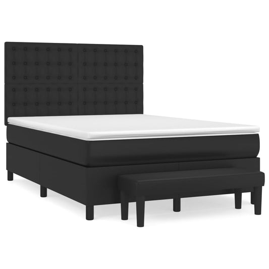 vidaXL Κρεβάτι Boxspring με Στρώμα Μαύρο 140x190εκ.από Συνθετικό Δέρμα