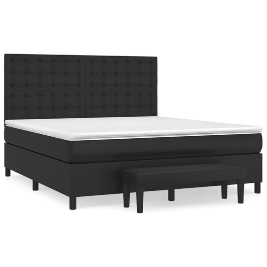 vidaXL Κρεβάτι Boxspring με Στρώμα Μαύρο 160x200εκ.από Συνθετικό Δέρμα