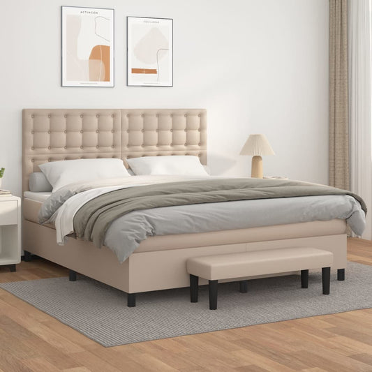 vidaXL Κρεβάτι Boxspring με Στρώμα Καπουτσίνο 160x200εκ.από Συνθ.Δέρμα