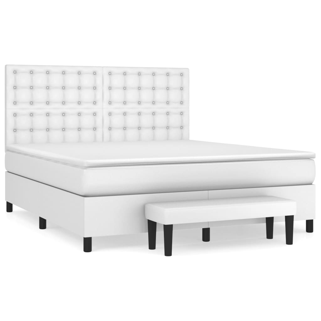 vidaXL Κρεβάτι Boxspring με Στρώμα Λευκό 180x200 εκ. Συνθετικό Δέρμα