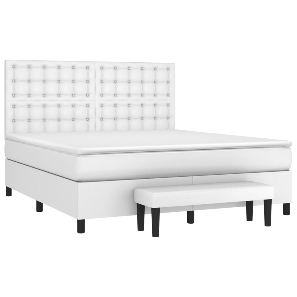 vidaXL Κρεβάτι Boxspring με Στρώμα Λευκό 180x200 εκ. Συνθετικό Δέρμα