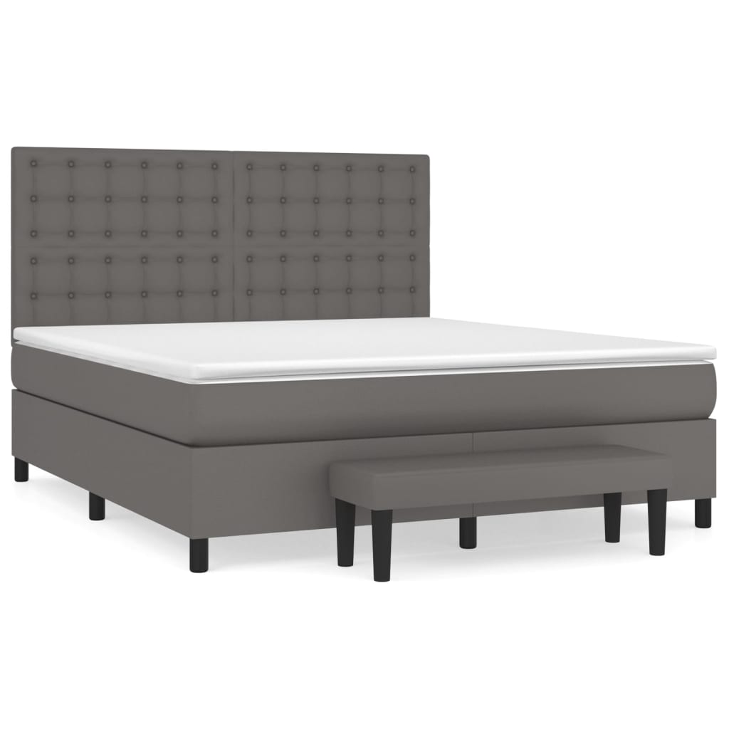 vidaXL Κρεβάτι Boxspring με Στρώμα Γκρι 180x200 εκ. Συνθετικό Δέρμα